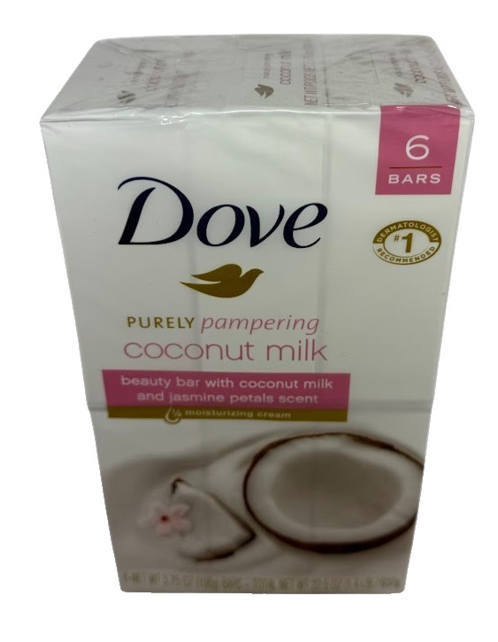 Dove Purely Pampering Coconut Milk & Jasmine Beauty Soap 6 Bars, 3.75oz Each New