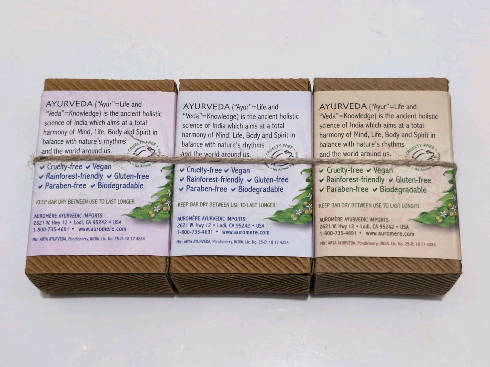 New 3-Pack Auromere Ayurvedic Vegan Gluten Free Bar Soap (3x 2.75 oz)3-Varieties