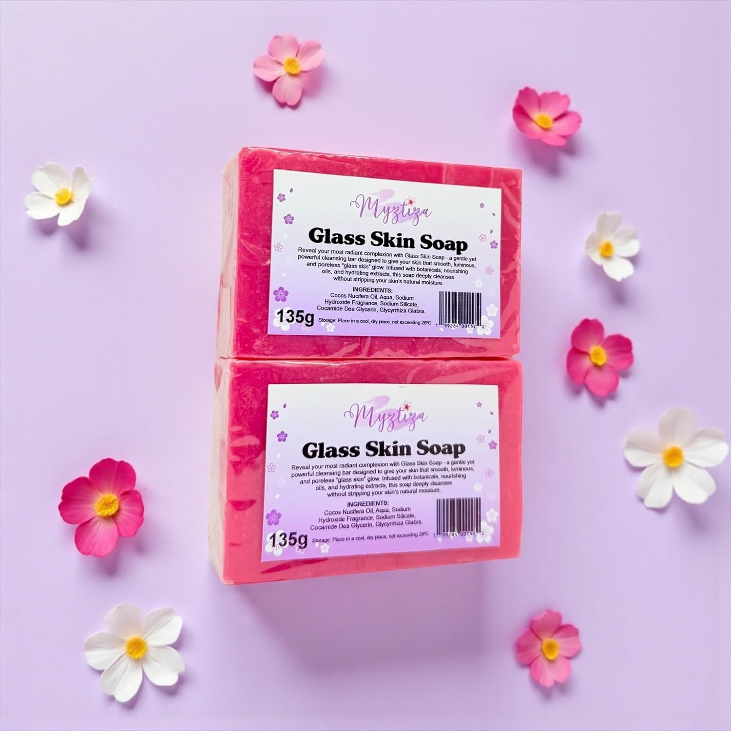 Myztiza Glass Skin Bar Soap for Face & Body – 2 Pack 135g Each