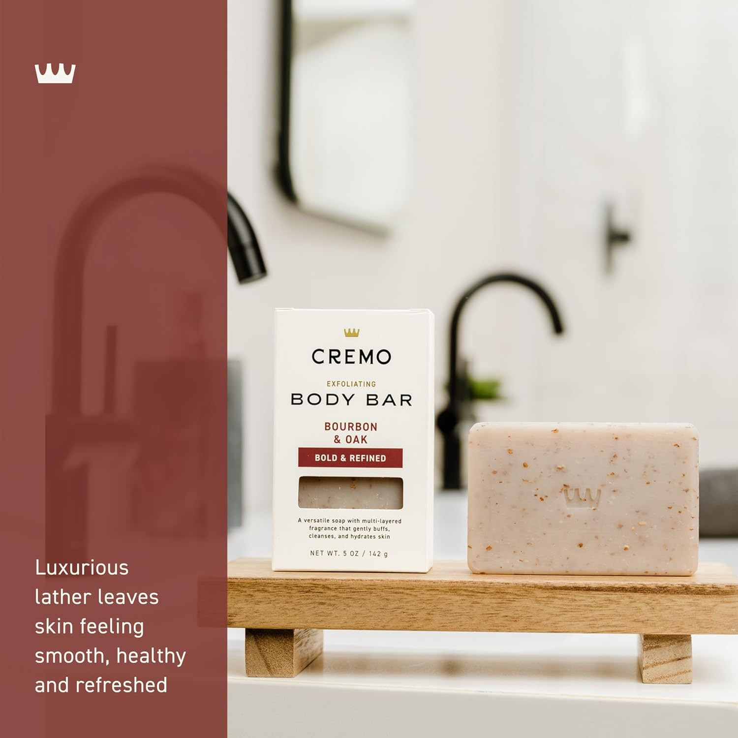 Exfoliating Body Bar for Men, Bourbon & Oak Scent, Multi-Layered Fragrance That