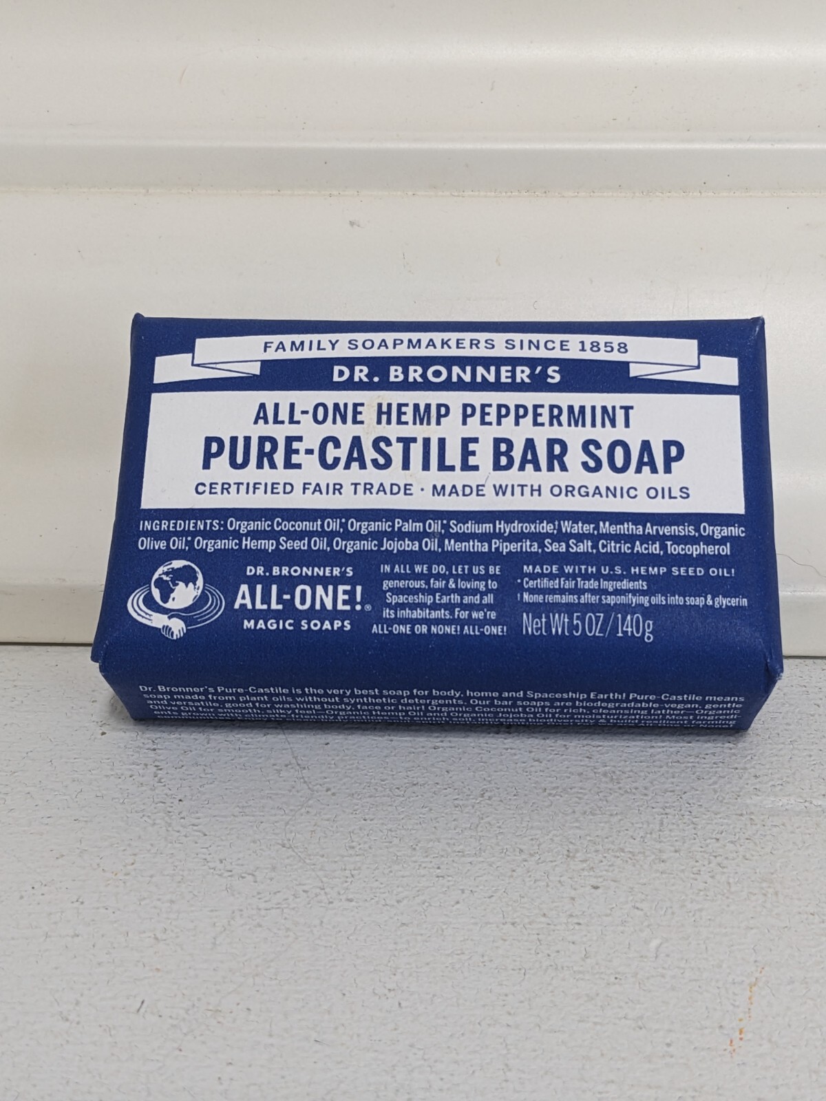 Dr. Bronner’s Organic All-One Pure-Castile Bar Soap, Peppermint – 5oz