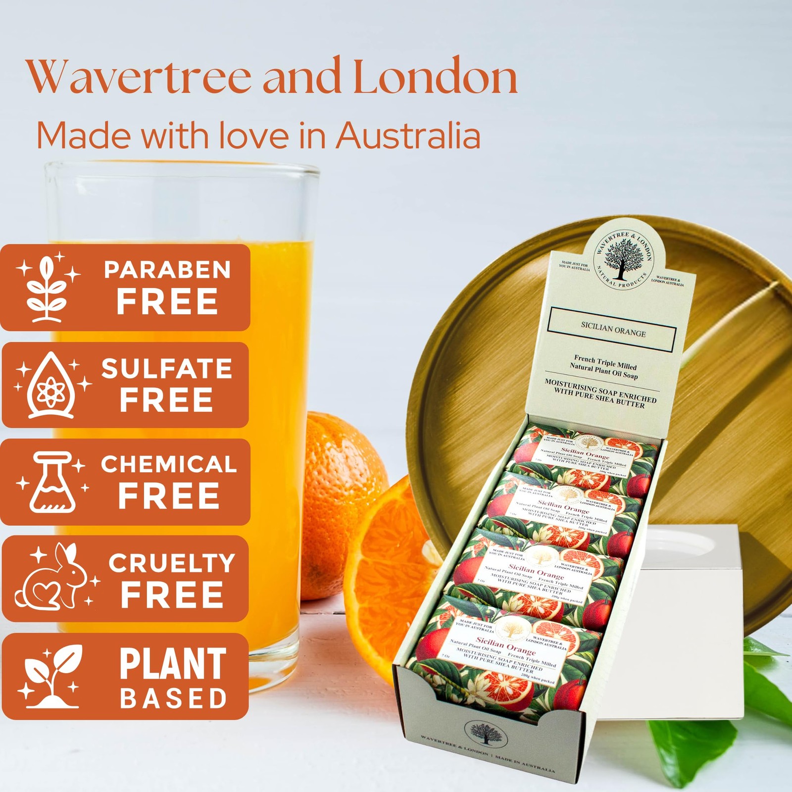 Wavertree and London Sicilian Orange Scented Natural Soap (8 Bars), 7oz Moist…