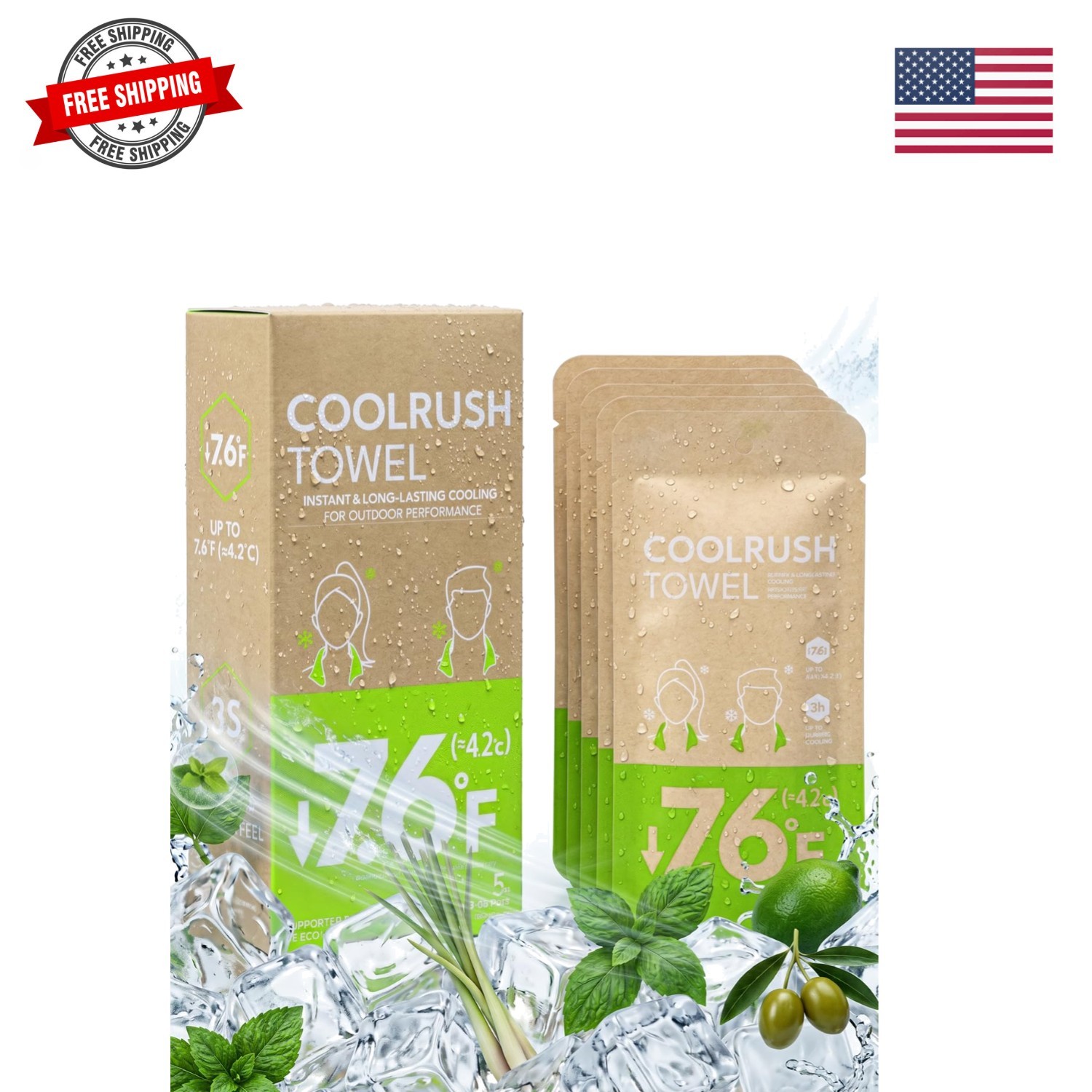 CoolRush Towel with Natural Mint Extract, 3-Second Cooling Relief Up to 3 Hou…