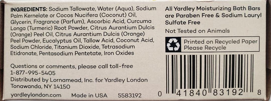 Yardley London Vitamin C Turmeric & Orange Peel Moisturizing Bath Bar Pack of 6