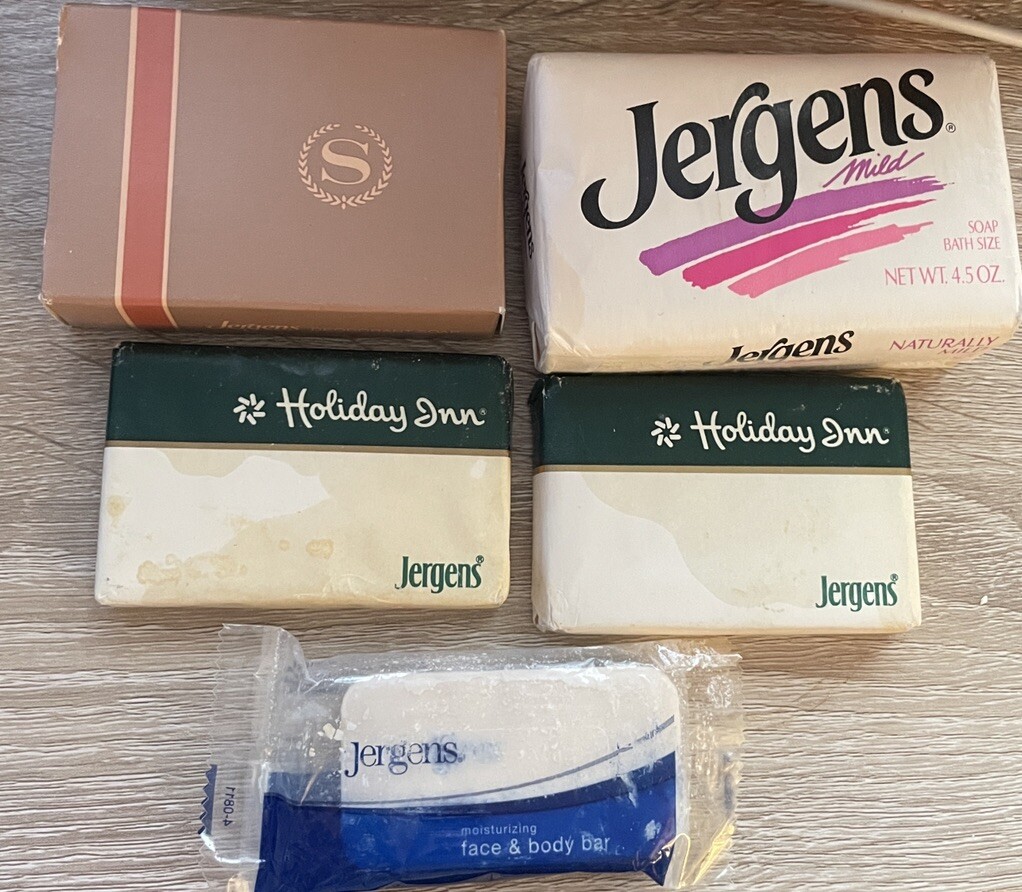 Vintage Jergens Bar Soap Lot 5 piece Hotel Size Mixed x 4 Full Size Mild x 1