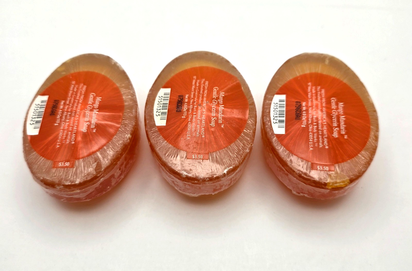 Bath & Body Works Mango Mandarin Gentle Glycerin Soap Bar Discontinued Lot of 3