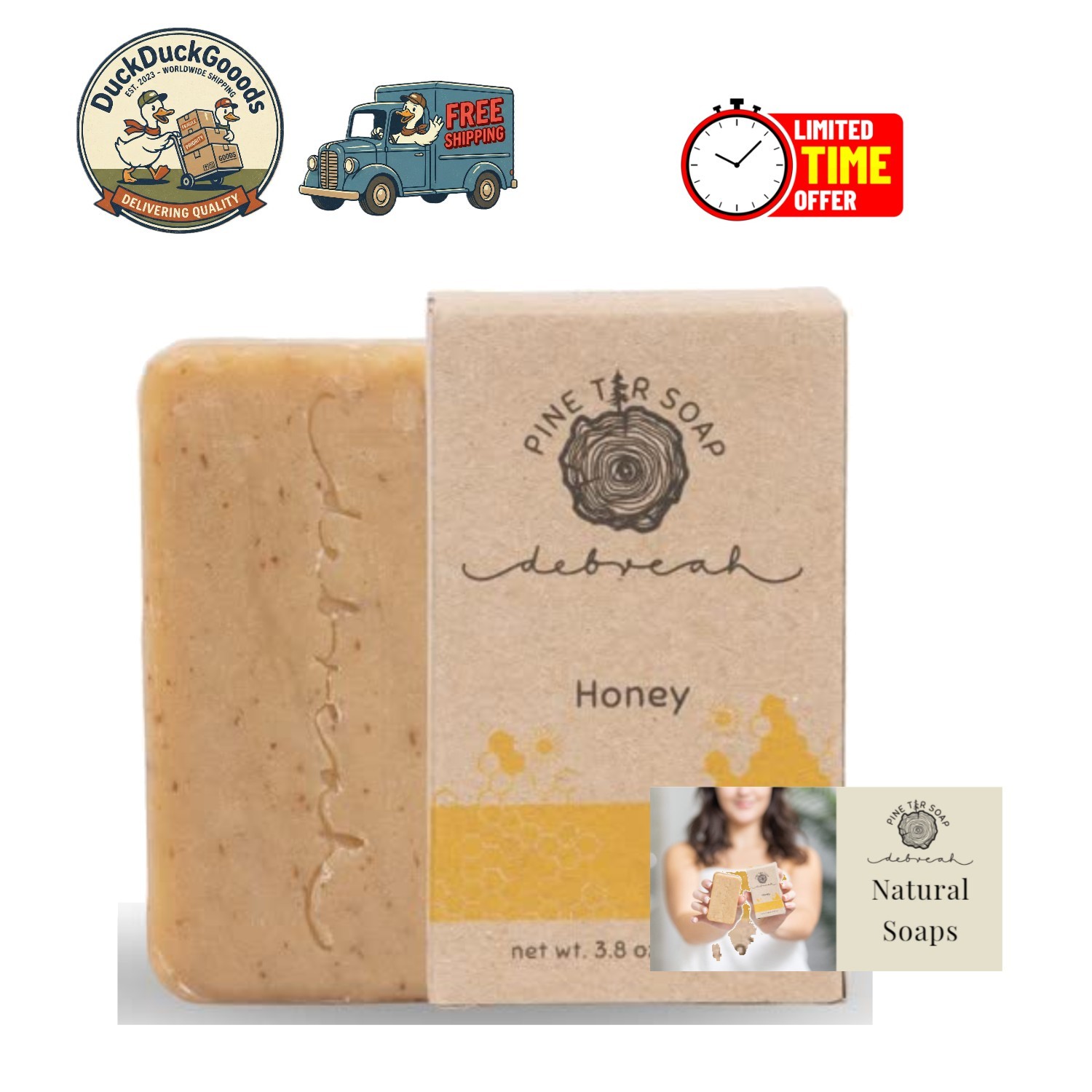 Natural Pine Tar Soap with Honey Scent – Moisturizing for All Skin Types