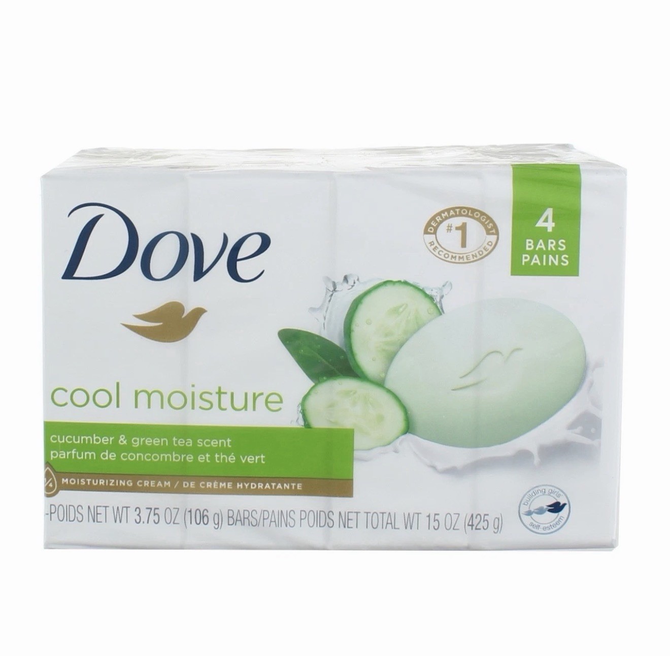 Dove Cool Moisture Moisturizer Cream Bars, Cucumber and Green Tea, 3.75 oz, 4 Ct