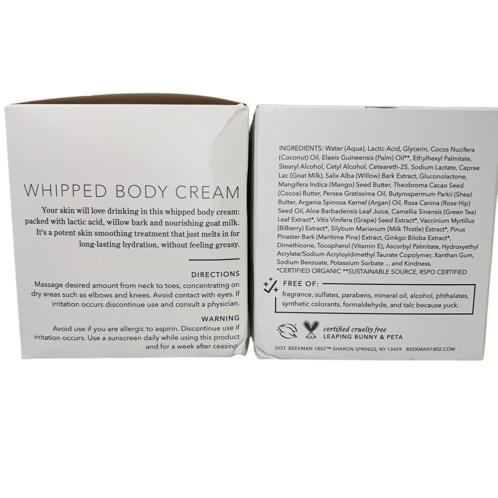 2x Beekman 1802 Smooth Lactic Acid & Willow Bark Goat Milk Body Cream 8oz