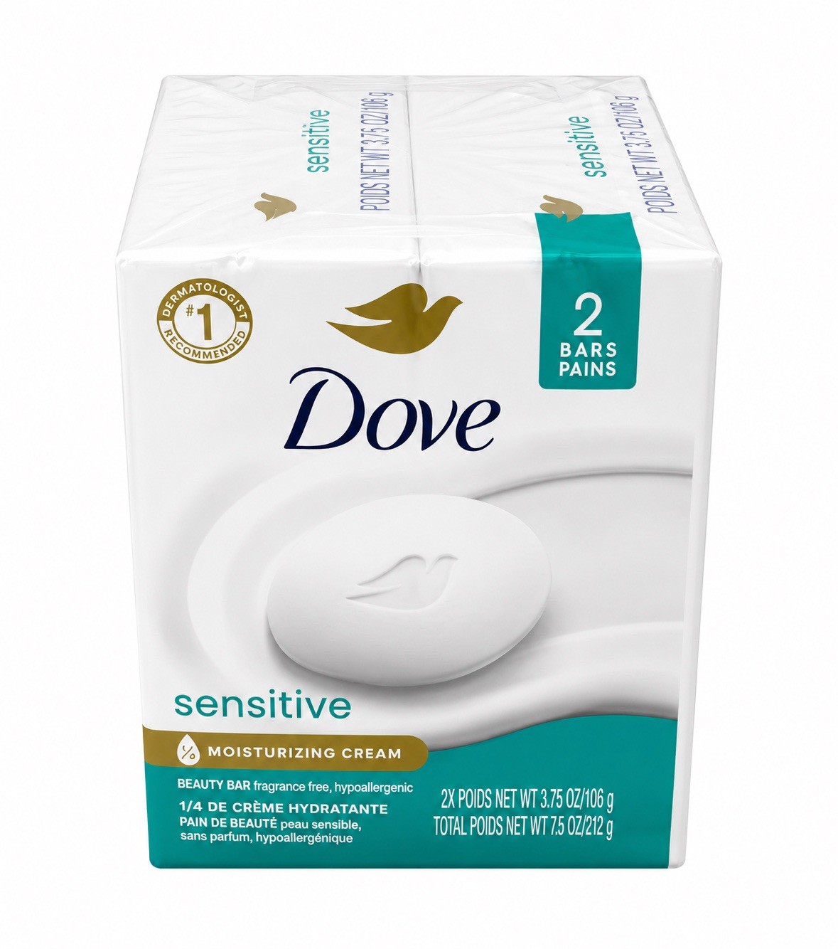 Dove Sensitive Beauty Bar Soap 2 Bars Fragrance Free Hypoallergenic New Sealed