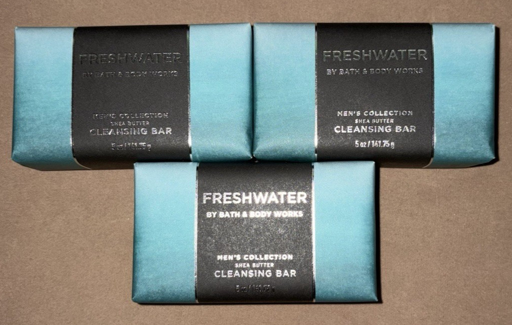 BBW Freshwater 5 oz Shea Butter Cleansing Bar Soap x3 Mens Bergamot/Oak Moss
