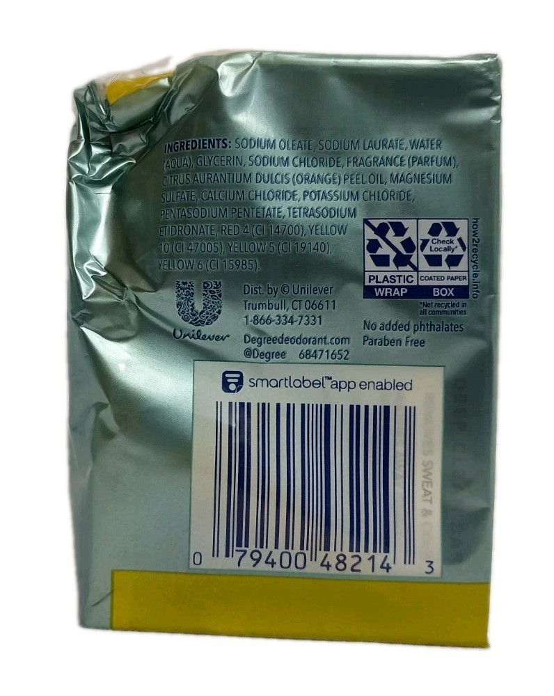 4 Bars Degree Maximum Recovery Epsom Salt + Citrus Extract Soap 3.75 Oz. Damaged