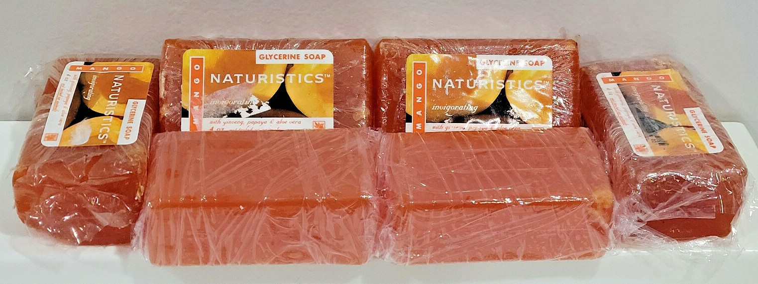 6 Lot Naturistics Glycerin Mango Bar Soap with Papaya Ginseng Aloe Vera 4oz each