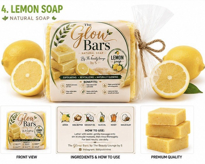 The Glow Bars Natural Soap Lemon Soap | All Natural Exfoliating Bar 100g