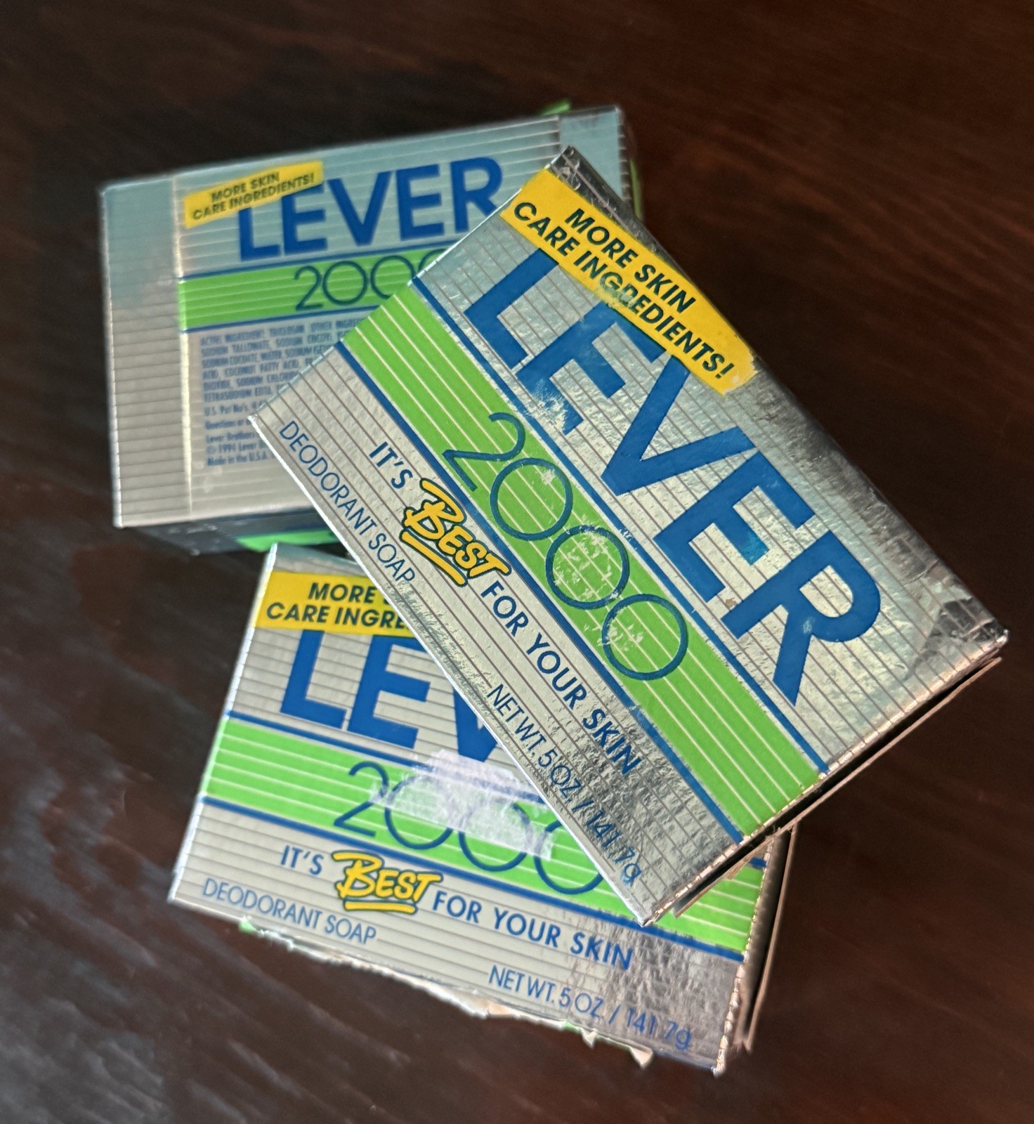VTG 1995 Lever 2000 Deodorant Soap 5 oz ea Silver Box USA – 3 Pack