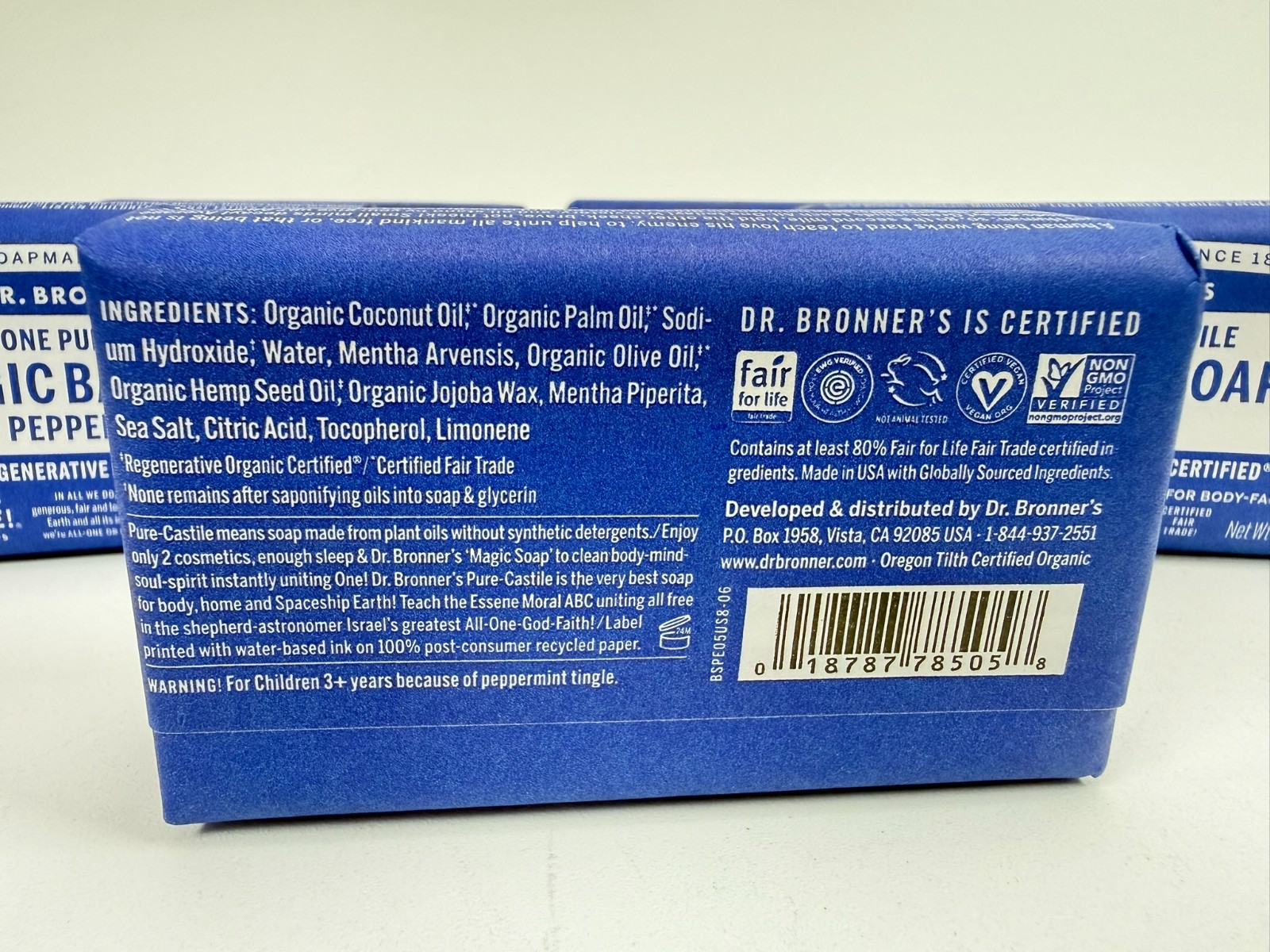 Dr Bronner’s All One Hemp Peppermint Pure Castile Soap Organic 5 oz each-5 BARS