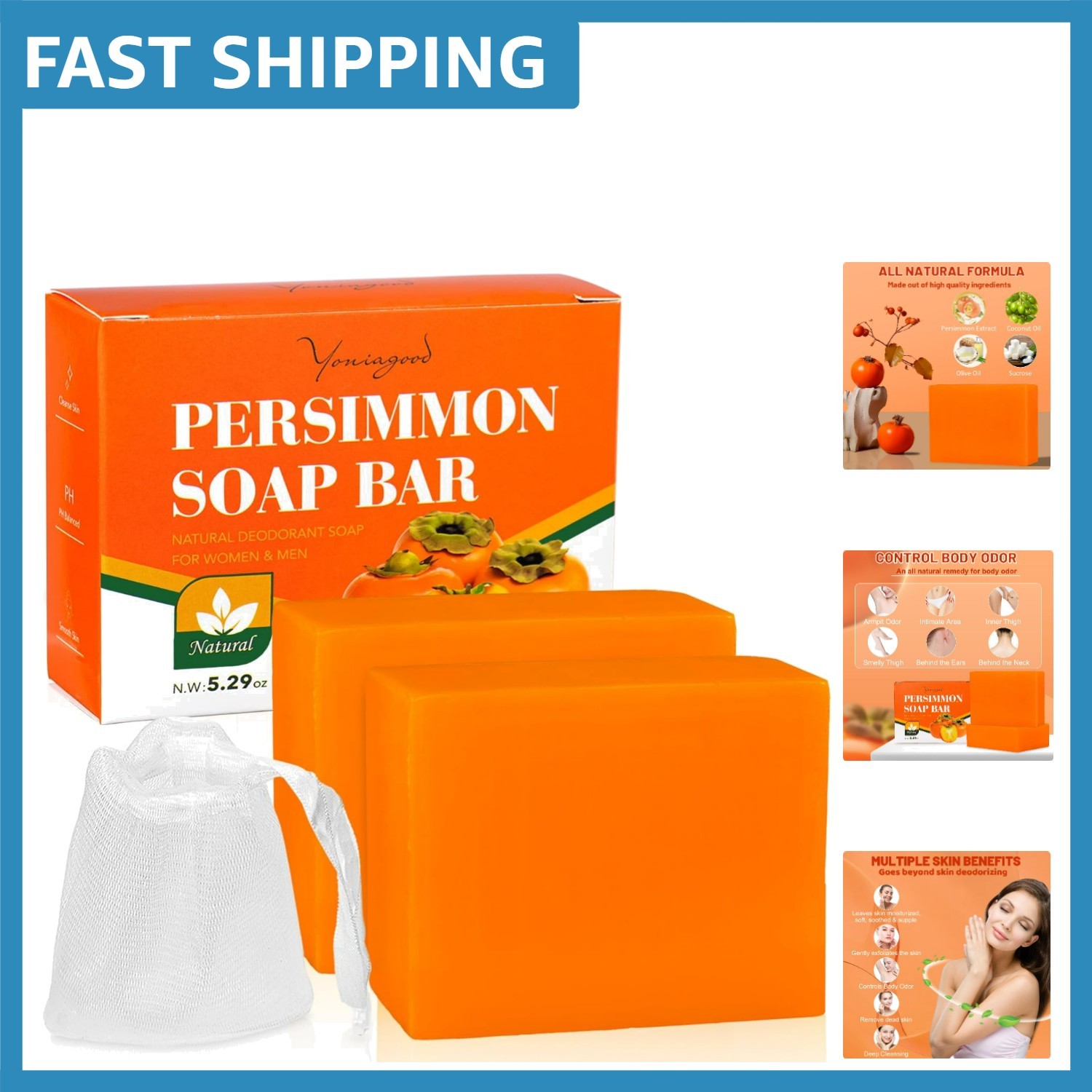 Rejuvenating Persimmon Soap Bars – 2 PCS for Odor Elimination & Skin Nourishment