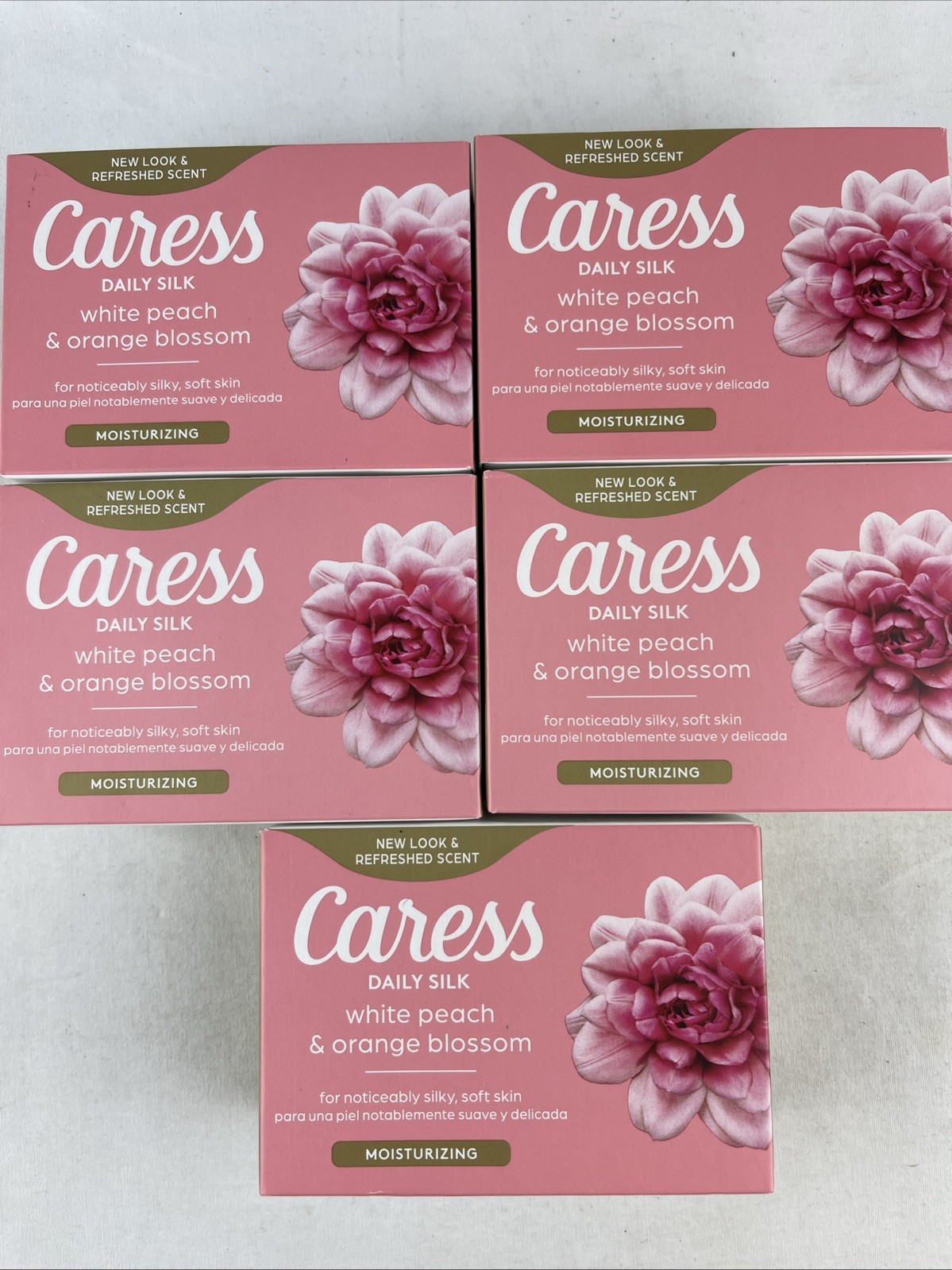 CARESS DAILY SILK BAR SOAP WHITE PEACH & ORANGE BLOSSOMS LOT OF 5 BARS 3.75 Oz