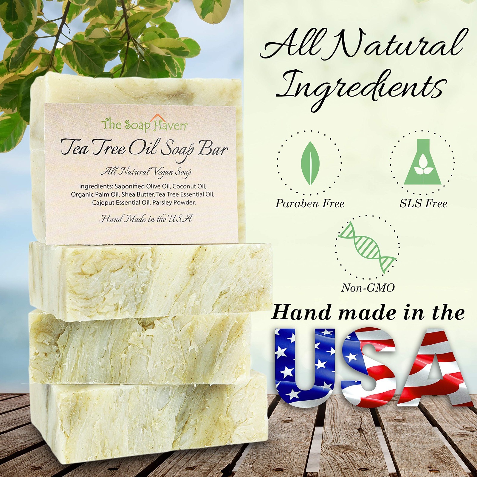 Natural Tea Tree Soap Bar 4-Pack – Cleansing, Moisturizing, Blemish Defense – SL