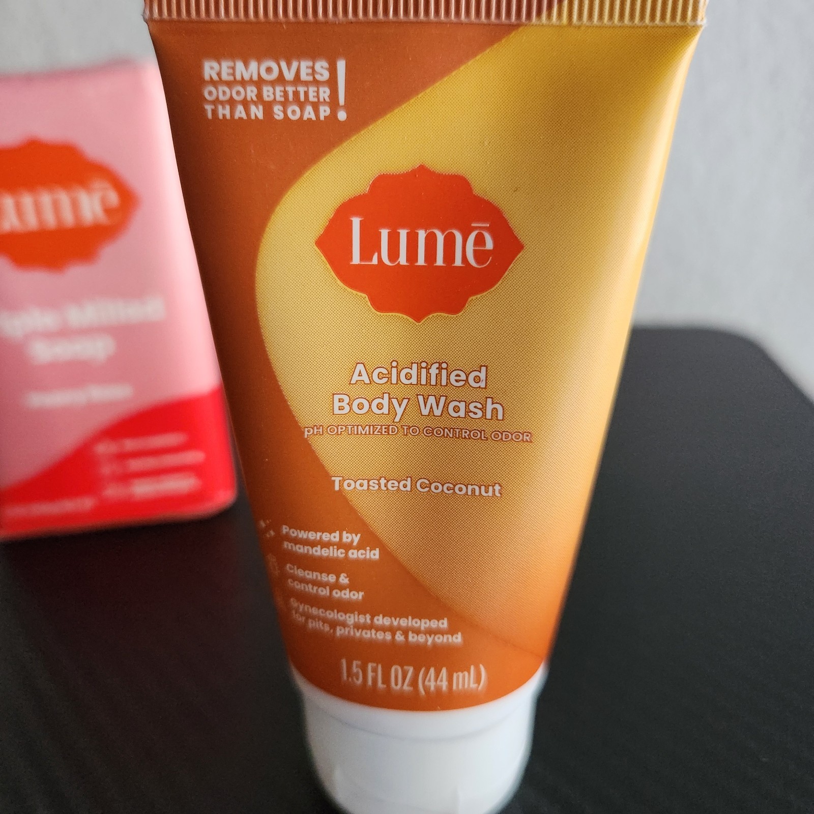 Lume Travel Size Body Wash Coconut & Full Size Triple Milled Soap Peony Rose