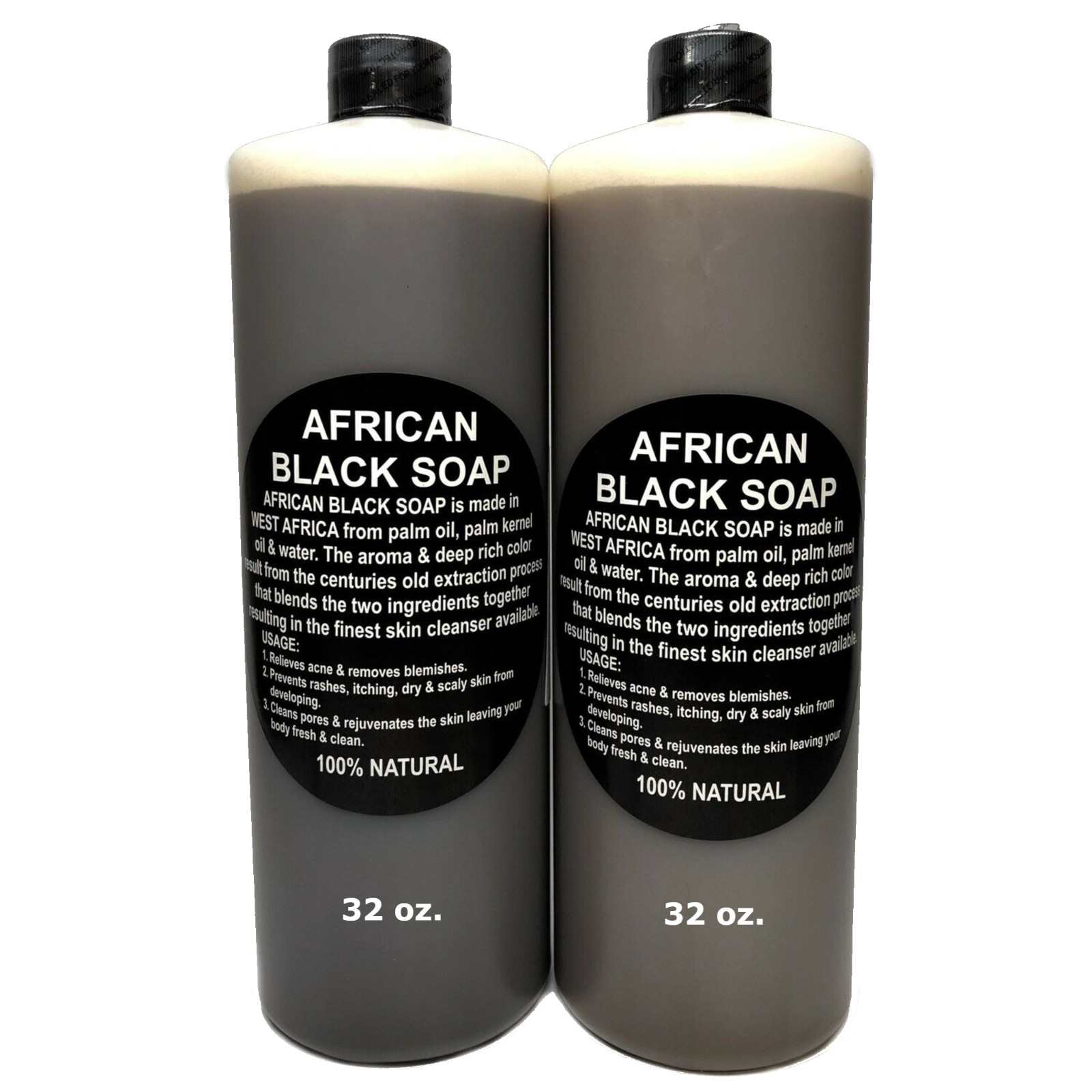 Raw African Black Soap Liquid 32 oz. x 2 – 100% Pure Natural Body Face Wash Bulk