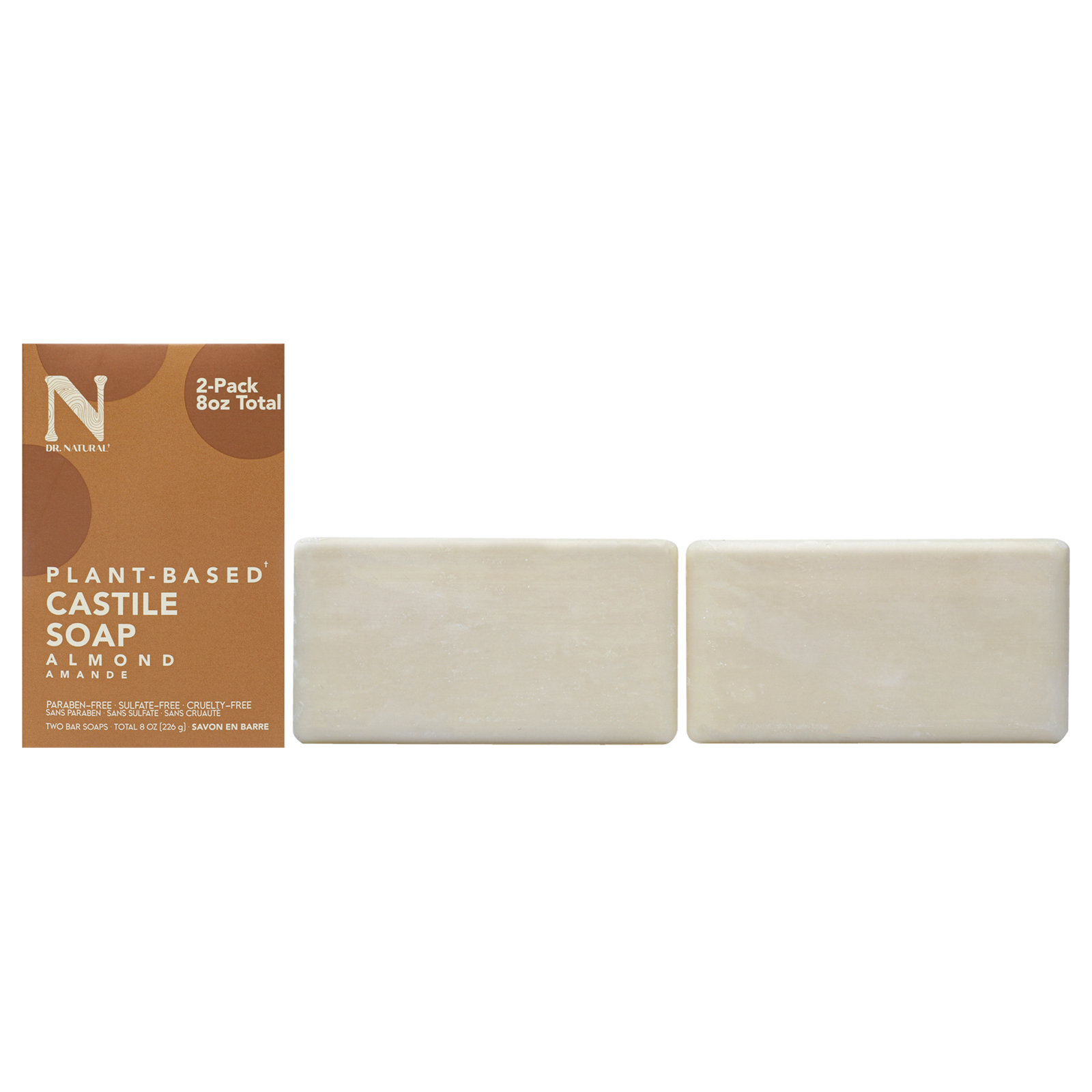 Castile Bar Soap – Almond by Dr. Natural for Unisex – 2 x 8 oz Soap