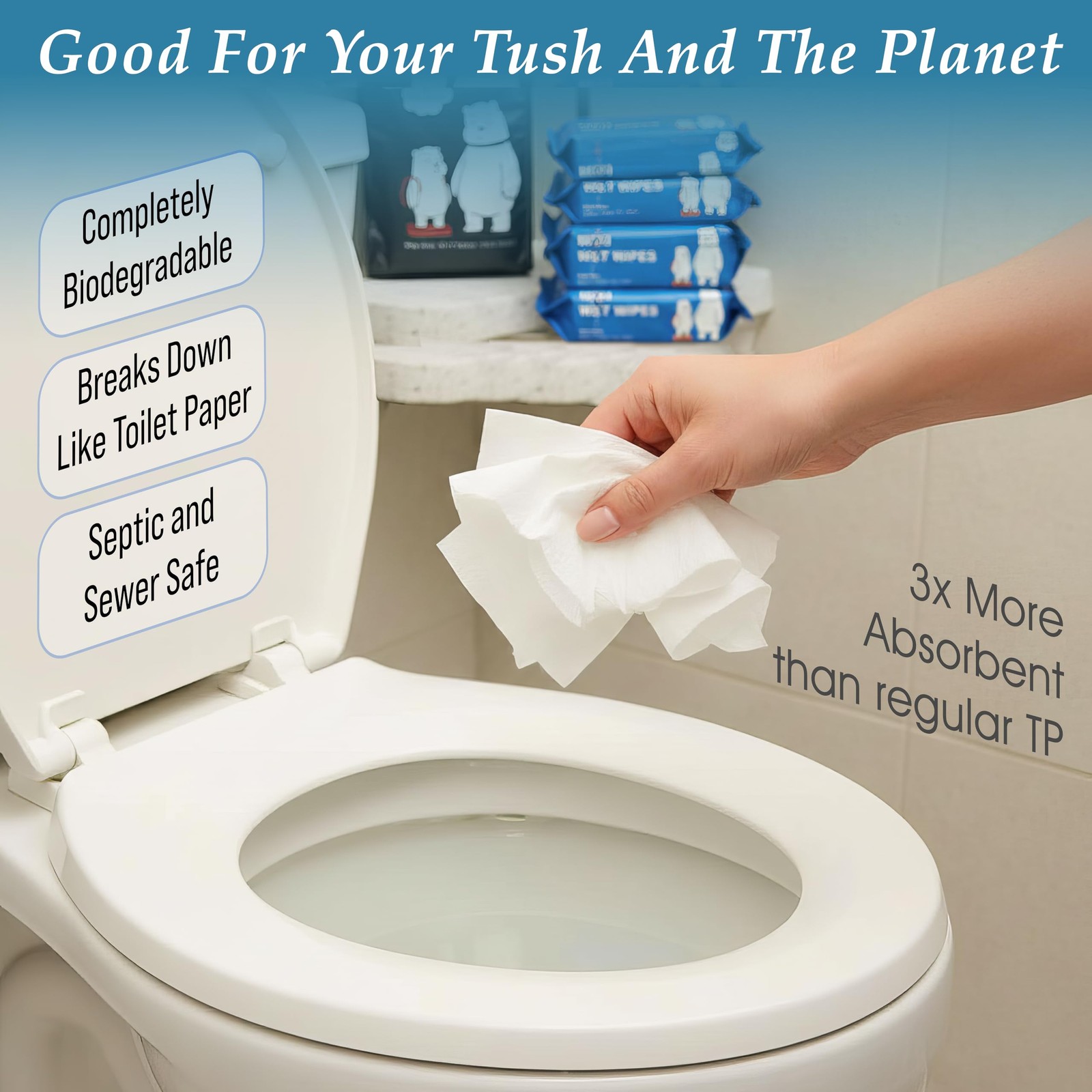 Compact Travel Flushable Wipes, 8 Pack, (80 Total Unscented Wet Wipes)