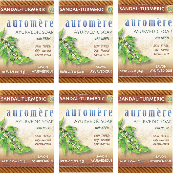 Auromere Ayurvedic Soap with Neem Sandal-Turmeric 2.75 oz (Pack of 6)