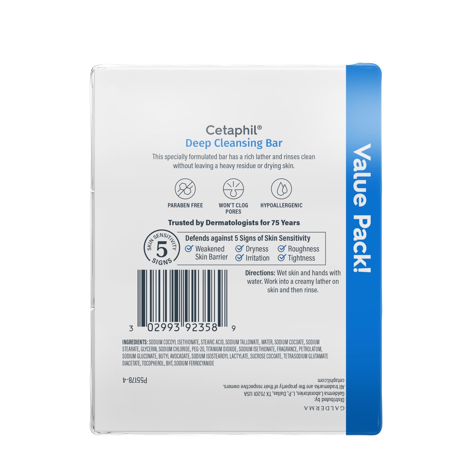 Cetaphil Bar Soap, Deep Cleansing Face and Body 4.5 Ounce (Pack of 3), white