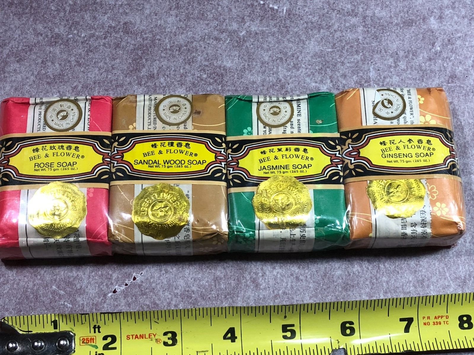 4 pc Pack 75gm 2.65oz Bee & Flower Body Soap Jasmine, Ginseng, Rose, Sandal Wood