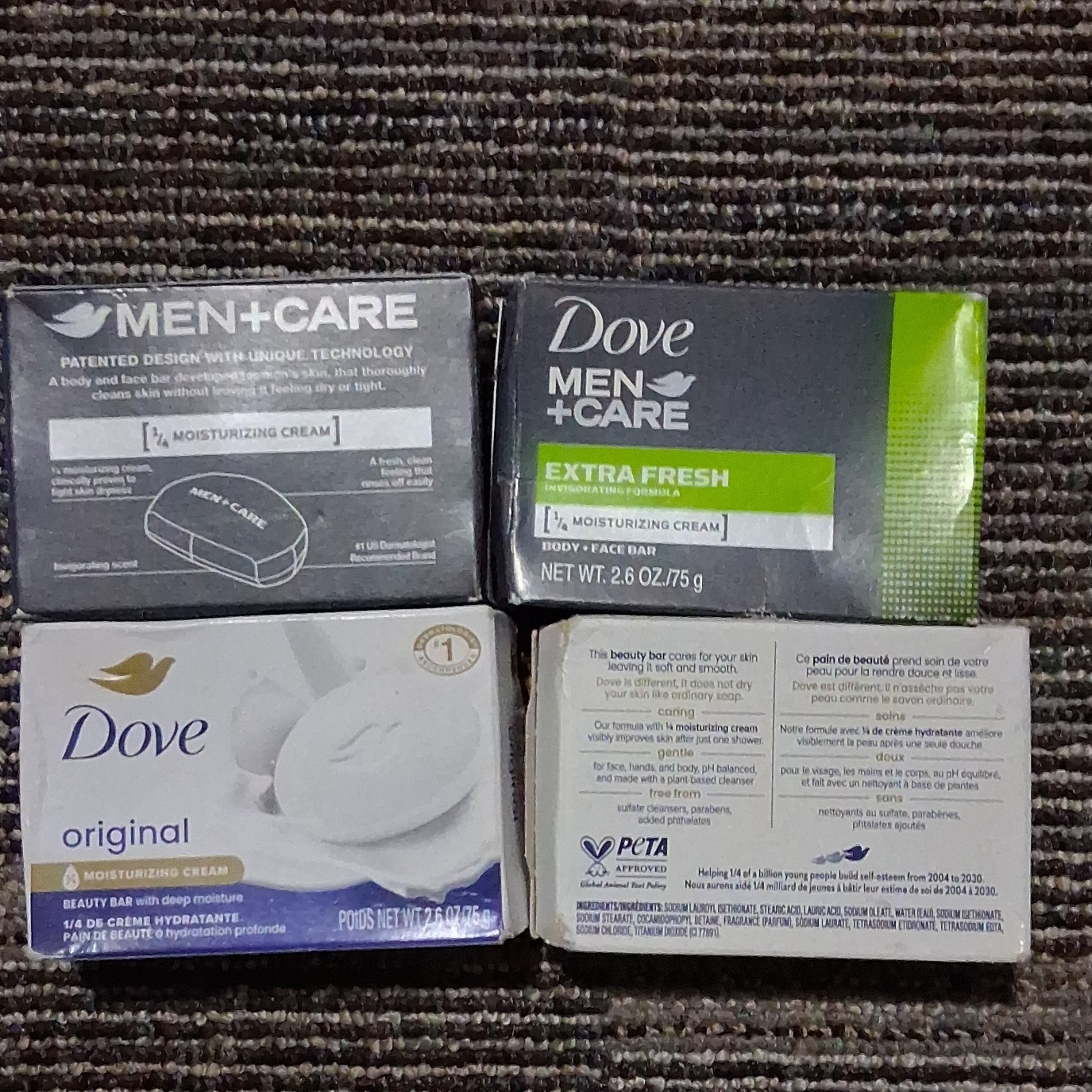 Dove Men+Care Extra Fresh & Original Beauty Bar Soap 2.6 oz lot of 4