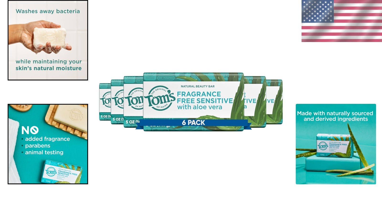 Tom’s of Maine Fragrance-Free Natural Beauty Bar Soap for Sensitive Skin, 6 Pack