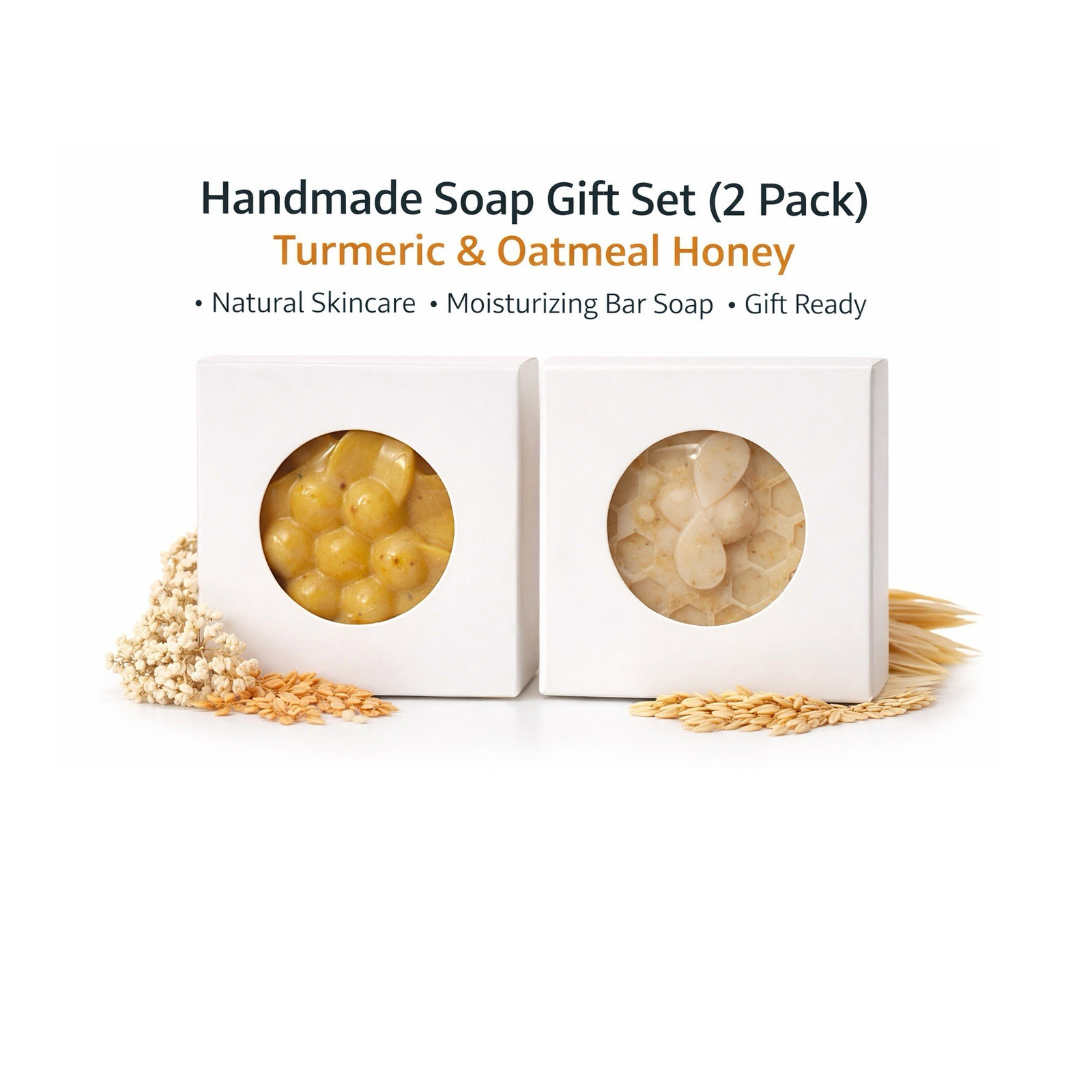 All Natural Moisturizing Bar Soap Set Honeycomb Honey Turmeric Oatmeal 2 Pack