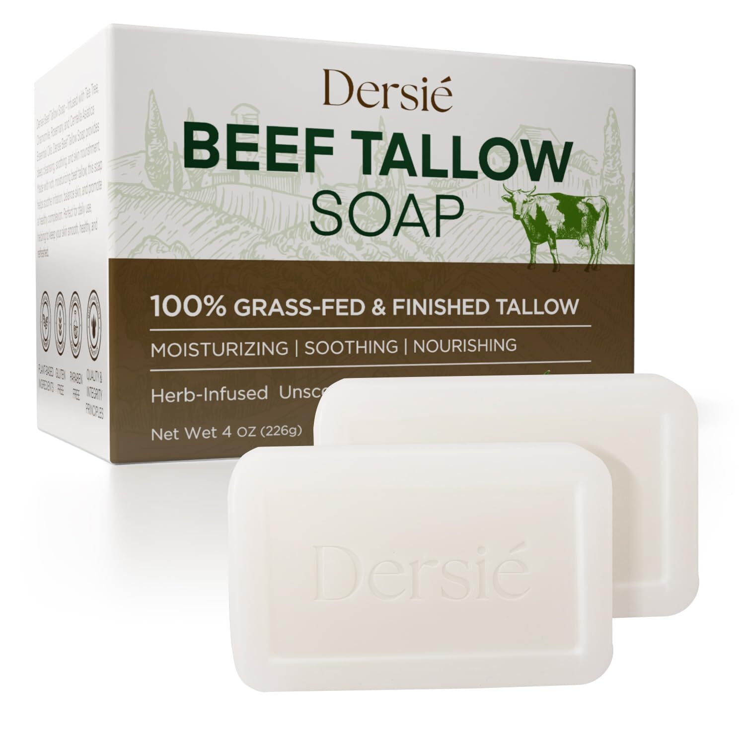 Dersie Organic Beef Tallow Soap for Face & Body with 100% Grass-Fed Moisturizing