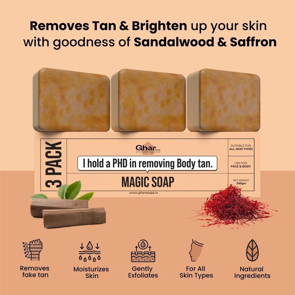Ghar Soaps Sandalwood & Saffron Bath Soap 300g | Handmade Skin Brightening