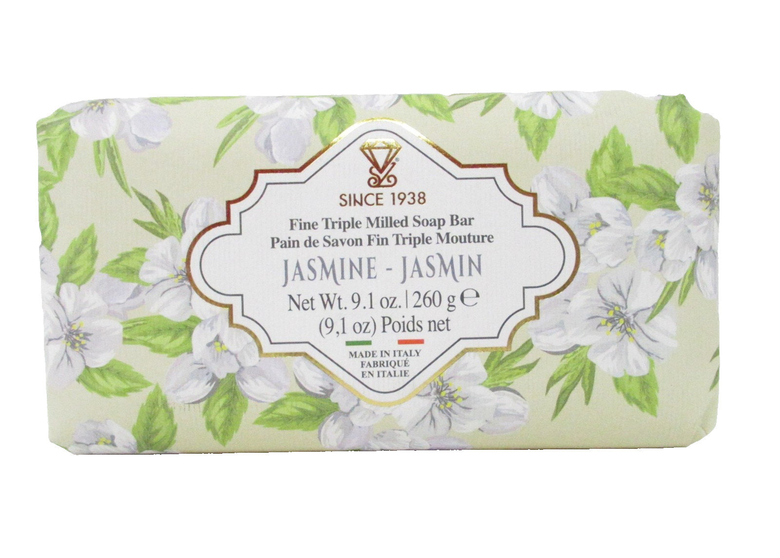 Diamante Italian Luxury Bath Bar Soap Jasmine scented 9.1oz fine triple milled