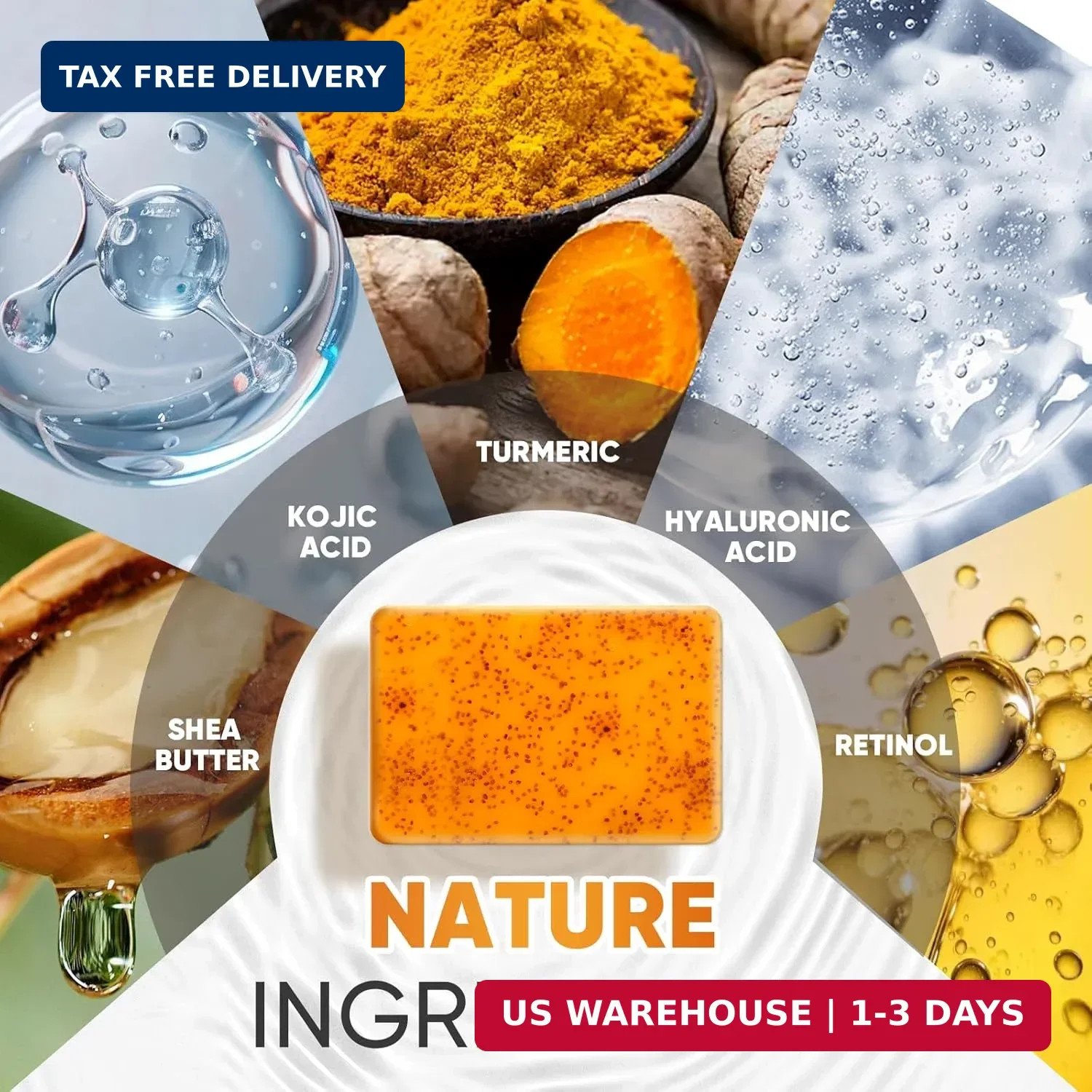 3 Pack Turmeric Kojic Acid Soap Bars – Infused with Retinol, Hydrolyzed Collagen