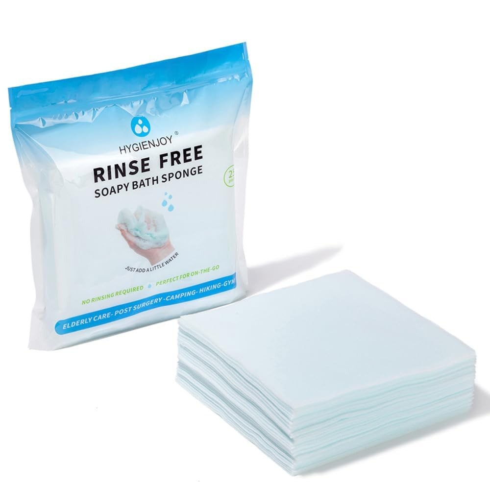 No Rinse Bathing Wipes for Adult Rinse Free Bath Sponges Soap Infused Dry Shower