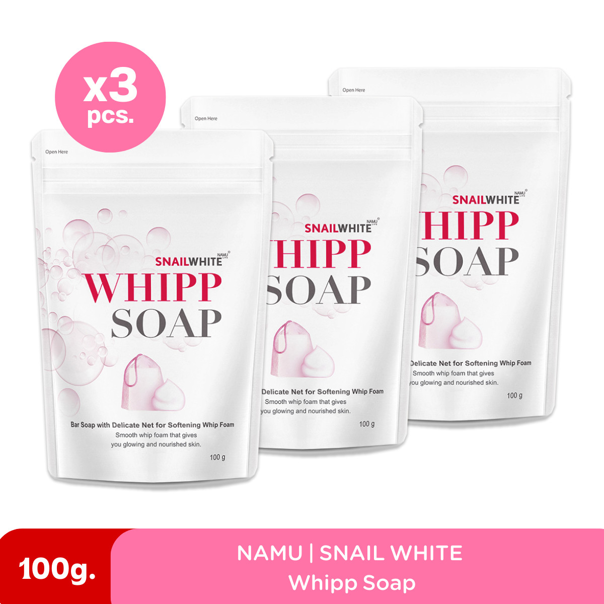 3 x Whipp Soap Bar Foam Whipp Delicate Net Softening Gently Skin 100g SNAILWHITE