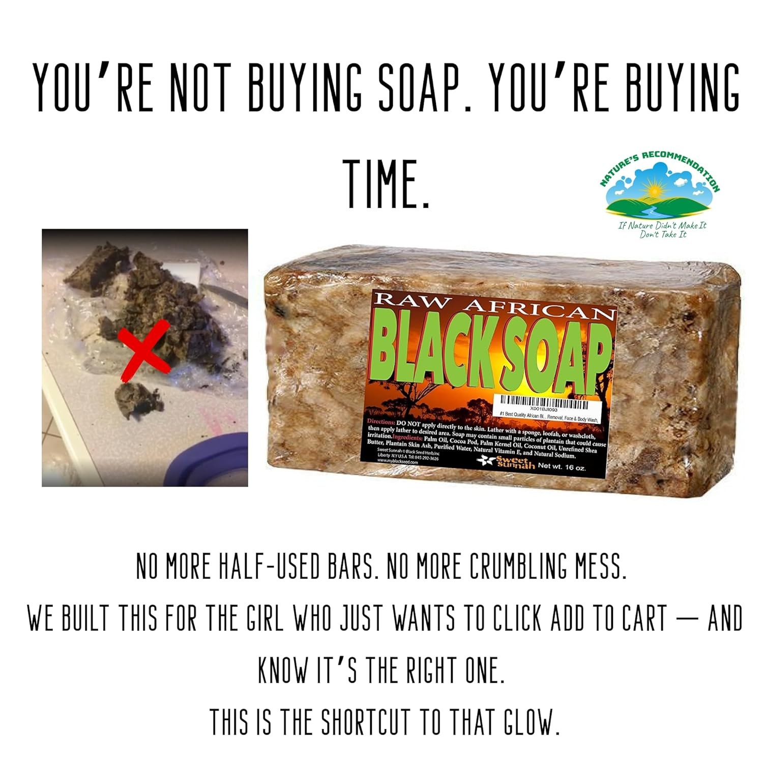 Premium African Black Soap – Pure 1 pound Bulk. Raw Organic Soap for Acne, Dry S