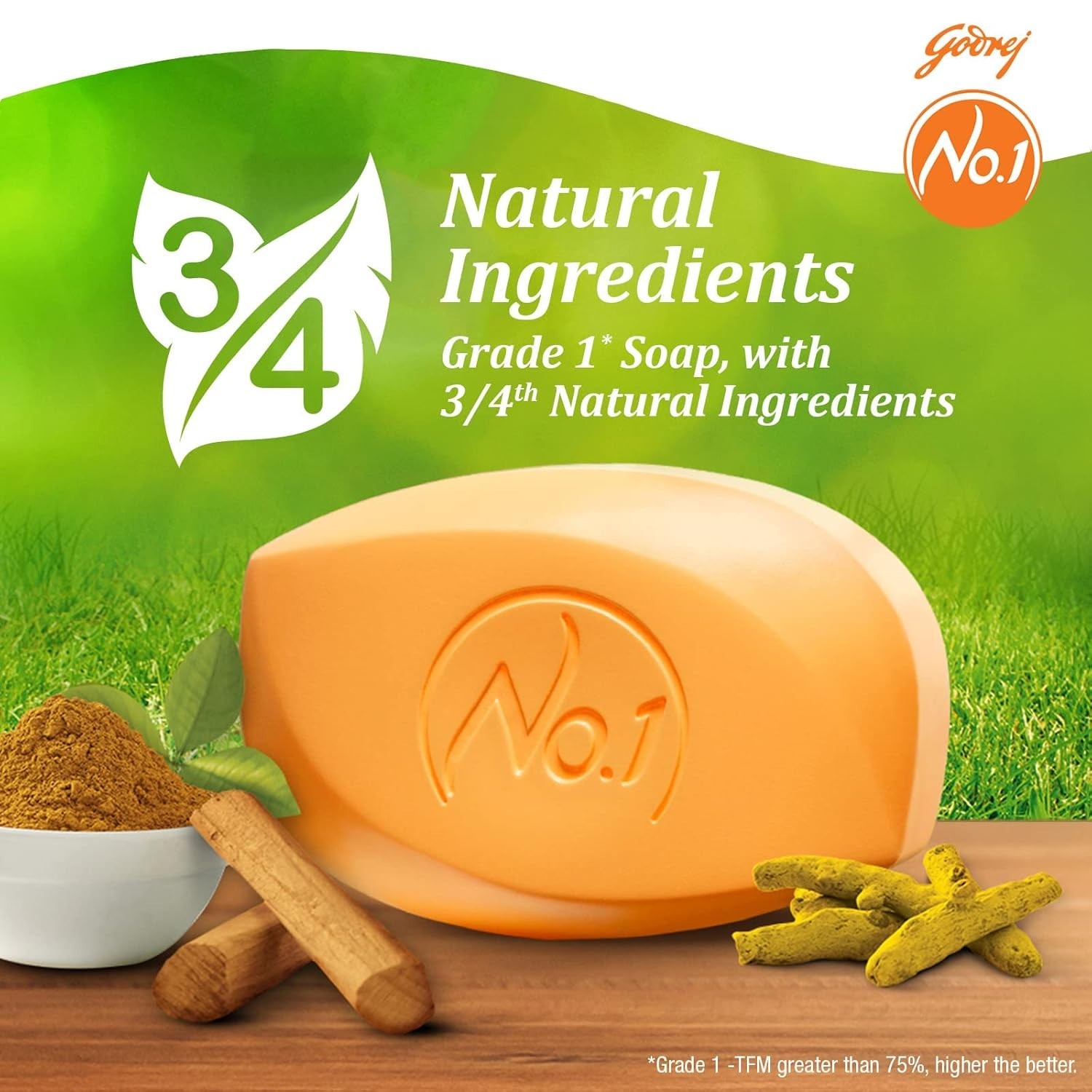 4 x Godrej No. 1 Bathing Soap Sandal & Turmeric Grade 1 Soap 150gm free shippin