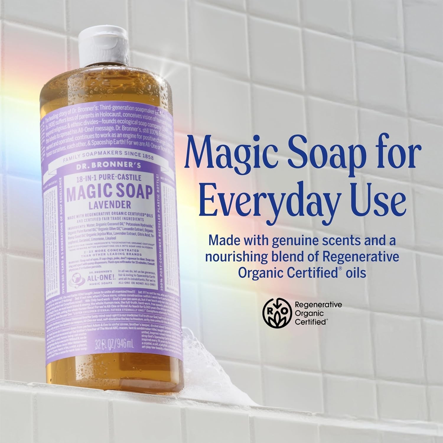 Gentle Lavender Castile Soap – 32 Oz, Organic & , 18 Uses for Home & Body