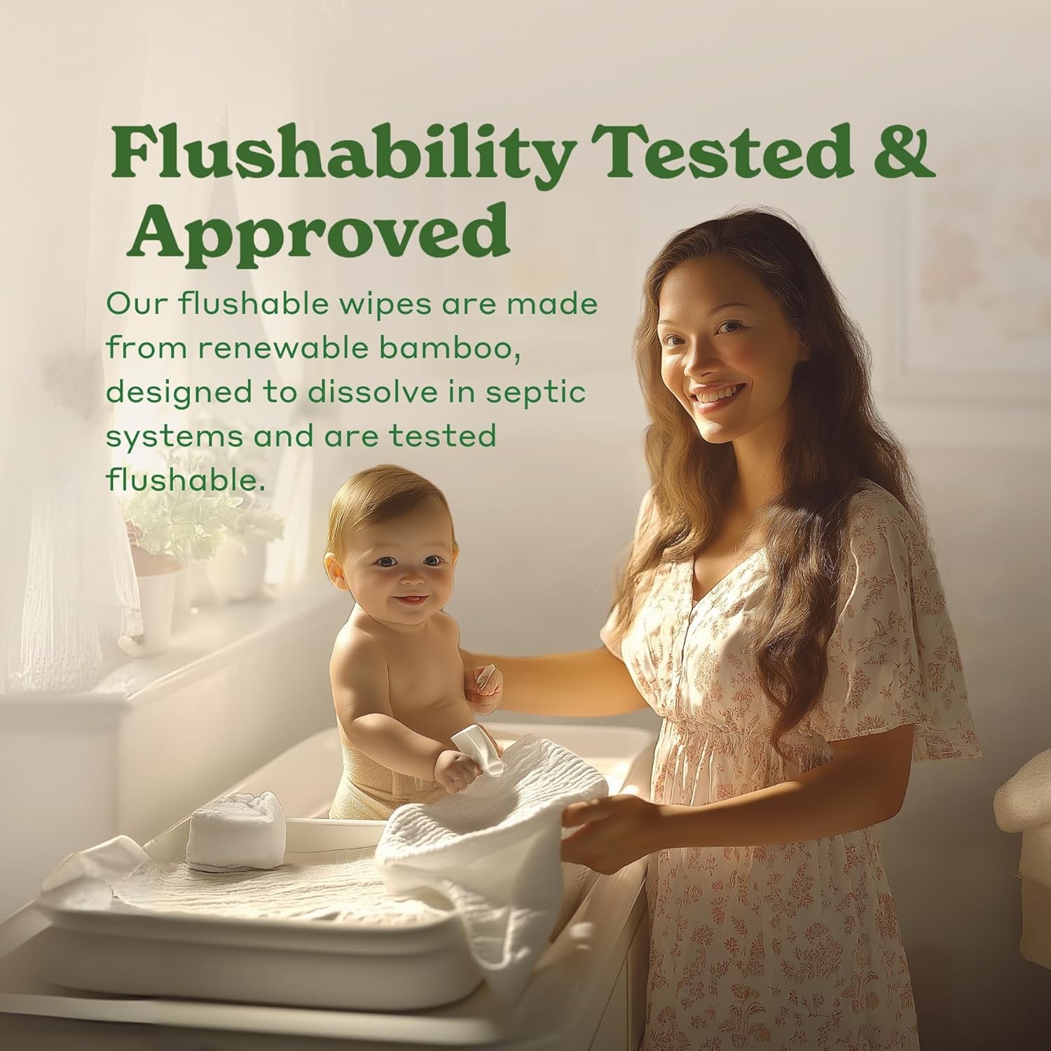 Certified Flushable Septic Safe Biodegradable Tree Free Disposable Baby Wipes