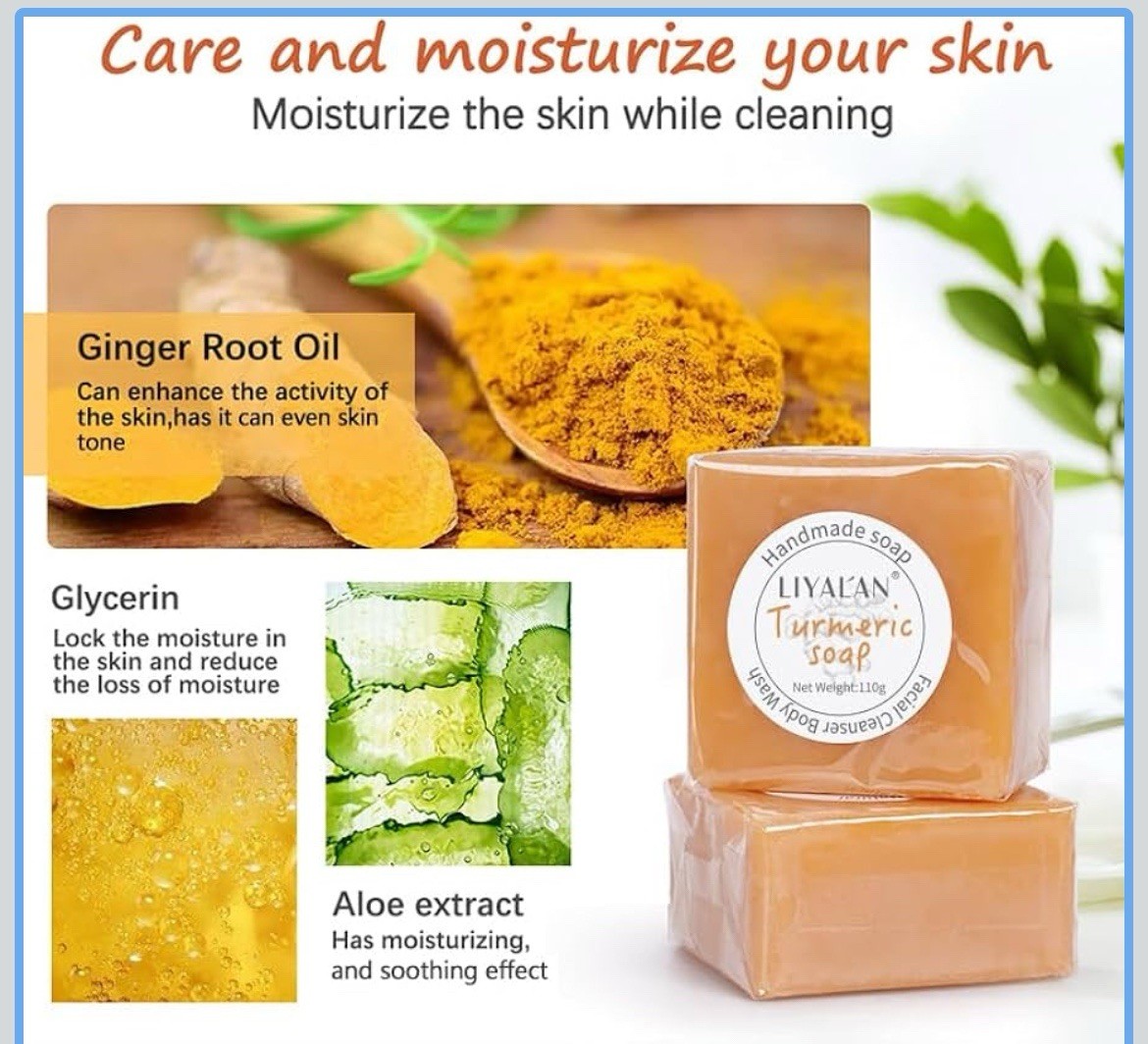 LIYALAN Turmeric Soap Bar 3.88 oz X 2Bars for Face Body Smooth SkinCleansing …