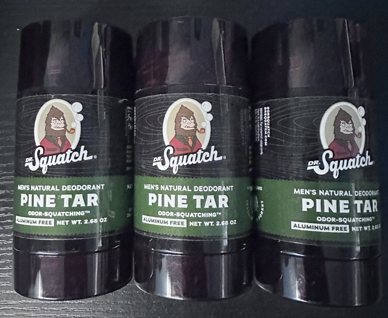 NEW!! Dr. Squatch Deodorant Pine Tar, 2.65 fl. oz, Lot of 3!! Sealed!!