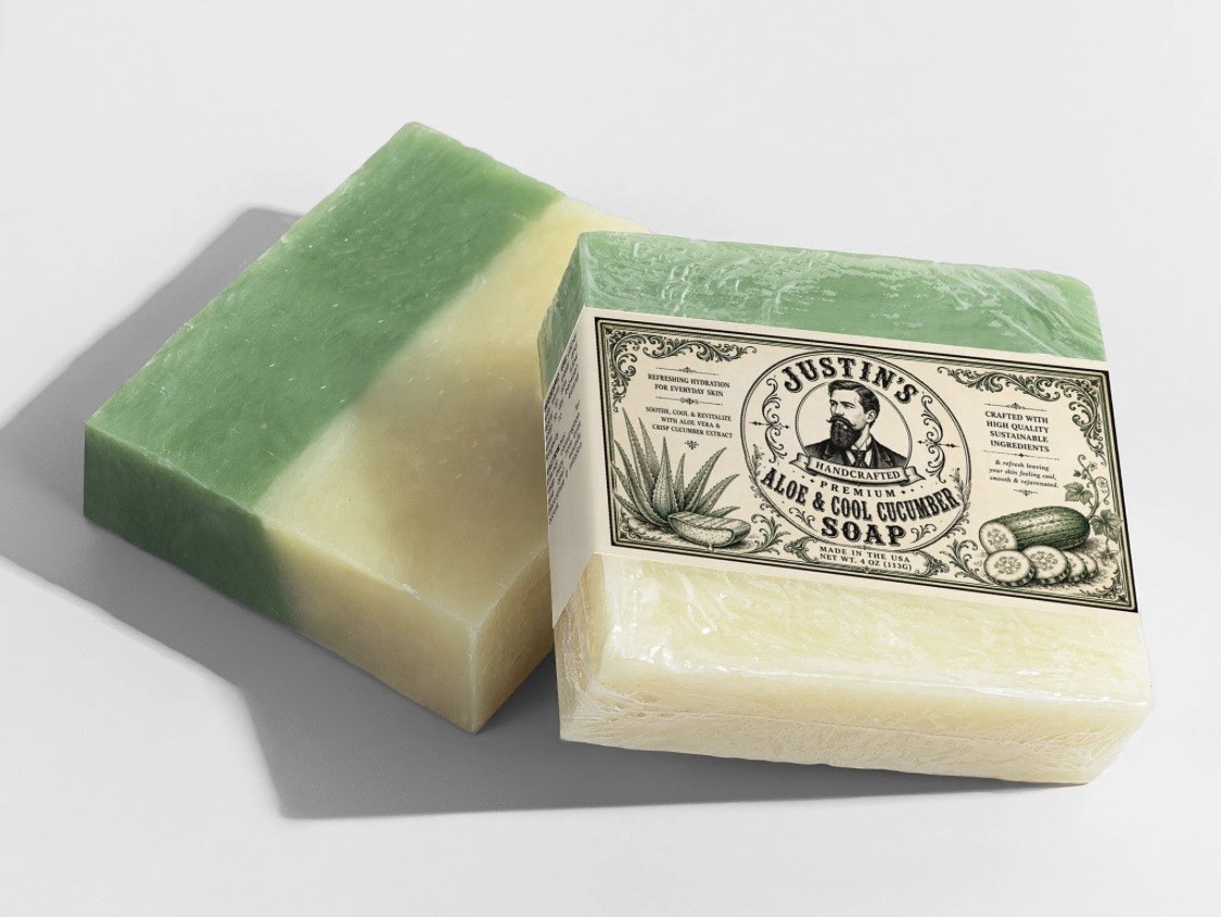 Justin’s Handcrafted Premium Body Bar Soap, Aloe & Cool Cucumber Scent, 4 oz