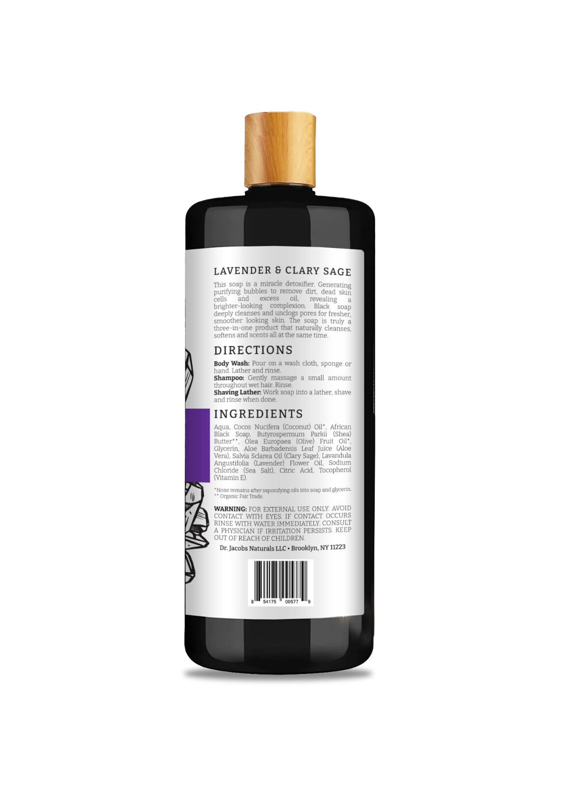 Dr Jacobs Naturals Authentic African Black Liquid Soap 32oz Lavender Sage Scent