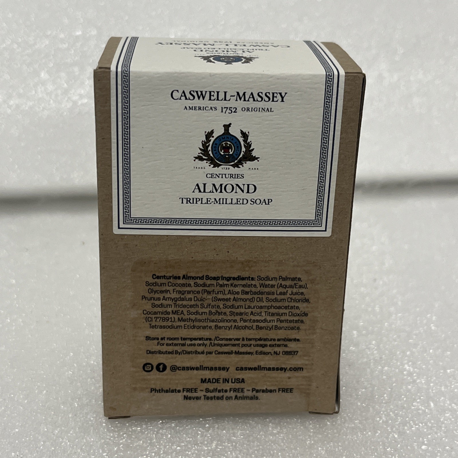 Caswell Massey Centuries Almond Triple Milled Bar Soap 5.8 Oz