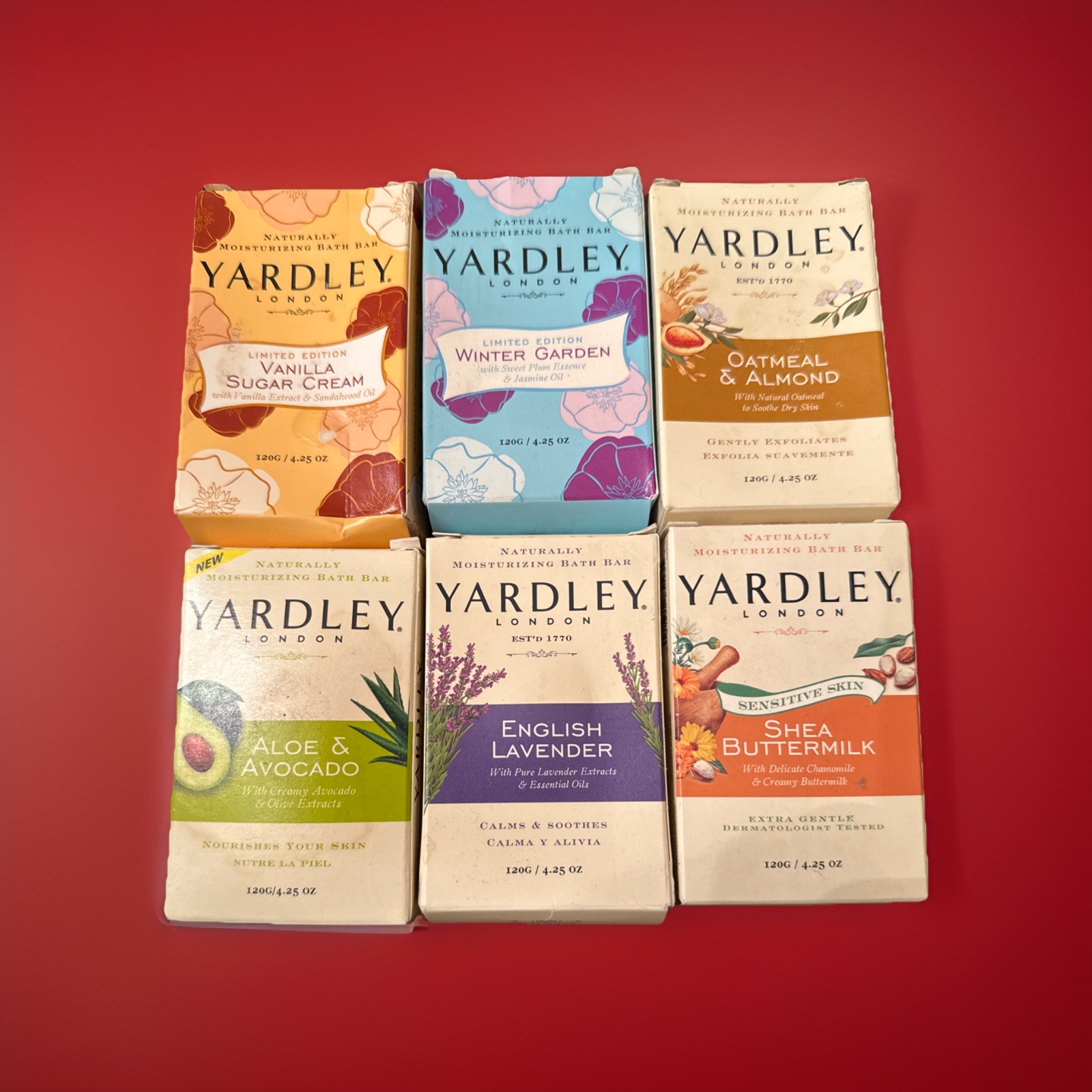 Yardley London Soap 4.25oz Bars, Hand Face Bundle 6-Pack as shown in pictures
