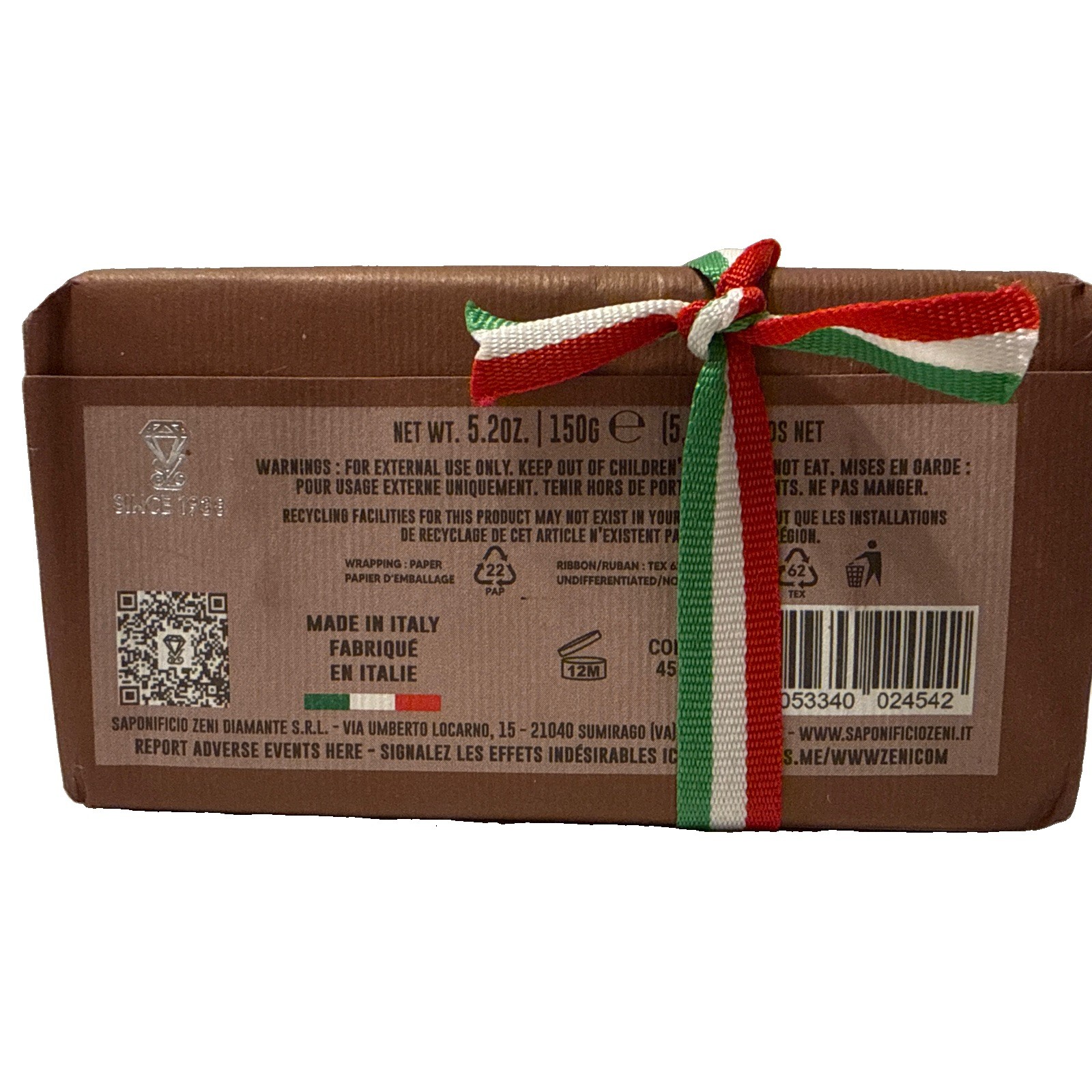 ZENI Bourbon FINE TRIPLE MILLED SOAP BAR (3 BARS )5.3OZ EACH MADE IN ITALY